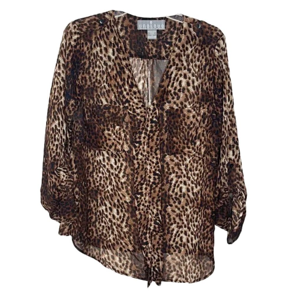 ❤️ 🆕 UNOLOVE Cheetah Print Blouse Size 1X